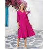Zeagoo Women’s Dresses 3/4 Sleeve Summer Casual V-Neck A Line Flowy Eyelet Midi Dress for Women Beach Vacation Sundress(Rose Red)
