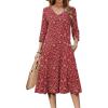 Zeagoo Women’s Dresses 3/4 Sleeve Summer Casual V-Neck A Line Flowy Eyelet Midi Dress for Women Beach Vacation Sundress(Xh546)