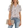 Zeagoo Womens Dressy Casual Shirts Short Sleeve V Neck Work Blouse Business Casual Summer Chiffon Tops(Beige Print)