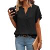 Zeagoo Womens Dressy Casual Shirts Short Sleeve V Neck Work Blouse Business Casual Summer Chiffon Tops(Black)