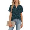 Zeagoo Womens Dressy Casual Shirts Short Sleeve V Neck Work Blouse Business Casual Summer Chiffon Tops(Dark Green Floral)