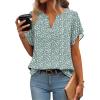 Zeagoo Womens Dressy Casual Shirts Short Sleeve V Neck Work Blouse Business Casual Summer Chiffon Tops(Green Floral)
