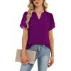 Zeagoo Womens Dressy Casual Shirts Short Sleeve V Neck Work Blouse Business Casual Summer Chiffon Tops(Purple)