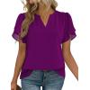 Zeagoo Womens Dressy Casual Shirts Short Sleeve V Neck Work Blouse Business Casual Summer Chiffon Tops(Purple)