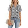 Zeagoo Womens Dressy Casual Shirts Short Sleeve V Neck Work Blouse Business Casual Summer Chiffon Tops(White Cheetah)