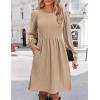 Zeagoo Women’s Fall Sweater Dresses with Pockets Crew Neck Long Sleeve A-Line Dresses for Women 2025 Casual Winter Dresses(Beige)