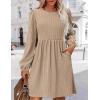 Zeagoo Women’s Fall Sweater Dresses with Pockets Crew Neck Long Sleeve A-Line Dresses for Women 2025 Casual Winter Dresses(Beige)