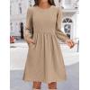 Zeagoo Women’s Fall Sweater Dresses with Pockets Crew Neck Long Sleeve A-Line Dresses for Women 2025 Casual Winter Dresses(Beige)