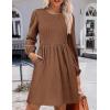 Zeagoo Women’s Fall Sweater Dresses with Pockets Crew Neck Long Sleeve A-Line Dresses for Women 2025 Casual Winter Dresses(Brown)