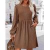 Zeagoo Women’s Fall Sweater Dresses with Pockets Crew Neck Long Sleeve A-Line Dresses for Women 2025 Casual Winter Dresses(Brown)