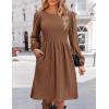 Zeagoo Women’s Fall Sweater Dresses with Pockets Crew Neck Long Sleeve A-Line Dresses for Women 2025 Casual Winter Dresses(Brown)