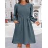 Zeagoo Women’s Fall Sweater Dresses with Pockets Crew Neck Long Sleeve A-Line Dresses for Women 2025 Casual Winter Dresses(Dark Blue)