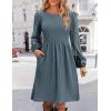 Zeagoo Women’s Fall Sweater Dresses with Pockets Crew Neck Long Sleeve A-Line Dresses for Women 2025 Casual Winter Dresses(Dark Blue)