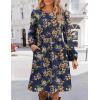 Zeagoo Women’s Fall Sweater Dresses with Pockets Crew Neck Long Sleeve A-Line Dresses for Women 2025 Casual Winter Dresses(Floral Blue)