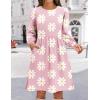 Zeagoo Women’s Fall Sweater Dresses with Pockets Crew Neck Long Sleeve A-Line Dresses for Women 2025 Casual Winter Dresses(Floral Pink)