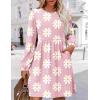 Zeagoo Women’s Fall Sweater Dresses with Pockets Crew Neck Long Sleeve A-Line Dresses for Women 2025 Casual Winter Dresses(Floral Pink)