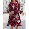 Zeagoo Women’s Fall Sweater Dresses with Pockets Crew Neck Long Sleeve A-Line Dresses for Women 2025 Casual Winter Dresses(Floral Red)