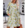 Zeagoo Women’s Fall Sweater Dresses with Pockets Crew Neck Long Sleeve A-Line Dresses for Women 2025 Casual Winter Dresses(Floral White)