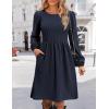 Zeagoo Women’s Fall Sweater Dresses with Pockets Crew Neck Long Sleeve A-Line Dresses for Women 2025 Casual Winter Dresses(Navy Blue)