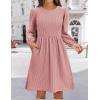Zeagoo Women’s Fall Sweater Dresses with Pockets Crew Neck Long Sleeve A-Line Dresses for Women 2025 Casual Winter Dresses(Rose Pink)