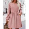 Zeagoo Women’s Fall Sweater Dresses with Pockets Crew Neck Long Sleeve A-Line Dresses for Women 2025 Casual Winter Dresses(Rose Pink)