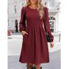 Zeagoo Women’s Fall Sweater Dresses with Pockets Crew Neck Long Sleeve A-Line Dresses for Women 2025 Casual Winter Dresses(Wine Red)