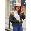 Zeagoo Womens Fashion Cropped Corduroy Shackets Button Down Jackets Tops Fall Trendy Lightweight Long Sleeve Shirts(Dark Grey)