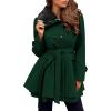Zeagoo Women’s Fashion Faux Fur Lapel Double-Breasted Thick Wool Trench Coat Winter Warm Jacket S-2XL(New_dark Green)