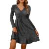 Zeagoo Womens Glitter Dress Wrap V Neck Long Sleeve Swing Club Cocktail Party Dresses Sequin Sparkle Dress Christmas Dress(Black)