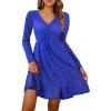 Zeagoo Womens Glitter Dress Wrap V Neck Long Sleeve Swing Club Cocktail Party Dresses Sequin Sparkle Dress Christmas Dress(Blue)