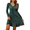 Zeagoo Womens Glitter Dress Wrap V Neck Long Sleeve Swing Club Cocktail Party Dresses Sequin Sparkle Dress Christmas Dress(Green)