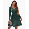 Zeagoo Womens Glitter Dress Wrap V Neck Long Sleeve Swing Club Cocktail Party Dresses Sequin Sparkle Dress Christmas Dress(Green)