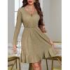 Zeagoo Womens Glitter Dress Wrap V Neck Long Sleeve Swing Club Cocktail Party Dresses Sequin Sparkle Dress Christmas Dress(Khaki)