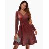 Zeagoo Womens Glitter Dress Wrap V Neck Long Sleeve Swing Club Cocktail Party Dresses Sequin Sparkle Dress Christmas Dress(Wine Red)