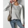 Zeagoo Womens Long Sleeve Shirts Lightweight Cable Knit Sleeve Shirts Trendy Fall Tunic Tops(Grey+white)