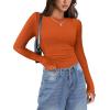 Zeagoo Womens Long Sleeve Stretch Crewneck Ribbed T-Shirt Slim Fit Casual Basic Tops S-XXL(Orange)