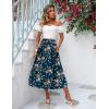 Zeagoo Women’s Midi Skirts High Waisted Pleated A-Line Swing Skirts Summer Floral Long Skirts with Pockets(Pink Floral Navy Print)