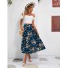Zeagoo Women’s Midi Skirts High Waisted Pleated A-Line Swing Skirts Summer Floral Long Skirts with Pockets(Pink Floral Navy Print)