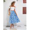 Zeagoo Women’s Midi Skirts High Waisted Pleated A-Line Swing Skirts Summer Floral Long Skirts with Pockets(White Flower Blue Print)