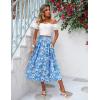 Zeagoo Women’s Midi Skirts High Waisted Pleated A-Line Swing Skirts Summer Floral Long Skirts with Pockets(White Flower Blue Print)