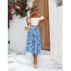 Zeagoo Women’s Midi Skirts High Waisted Pleated A-Line Swing Skirts Summer Floral Long Skirts with Pockets(White Flower Blue Print)
