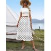 Zeagoo Women’s Midi Skirts High Waisted Pleated A-Line Swing Skirts Summer Floral Long Skirts with Pockets(White Polka Dot)