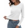 Zeagoo Womens Ribbed Fitted Crop Tops Long Sleeve T Shirts Basic Scoop Neck Casual Slim Fitted Y2k Clothes 2025(01 White)
