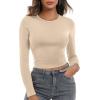 Zeagoo Womens Ribbed Fitted Crop Tops Long Sleeve T Shirts Basic Scoop Neck Casual Slim Fitted Y2k Clothes 2025(Beige)