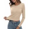 Zeagoo Womens Ribbed Fitted Crop Tops Long Sleeve T Shirts Basic Scoop Neck Casual Slim Fitted Y2k Clothes 2025(Beige)