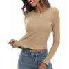Zeagoo Womens Ribbed Fitted Crop Tops Long Sleeve T Shirts Basic Scoop Neck Casual Slim Fitted Y2k Clothes 2025(Black beige)
