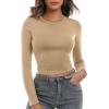 Zeagoo Womens Ribbed Fitted Crop Tops Long Sleeve T Shirts Basic Scoop Neck Casual Slim Fitted Y2k Clothes 2025(Black beige)