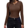 Zeagoo Womens Ribbed Fitted Crop Tops Long Sleeve T Shirts Basic Scoop Neck Casual Slim Fitted Y2k Clothes 2025(Black brown)