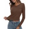 Zeagoo Womens Ribbed Fitted Crop Tops Long Sleeve T Shirts Basic Scoop Neck Casual Slim Fitted Y2k Clothes 2025(Black brown)