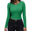 Zeagoo Womens Ribbed Fitted Crop Tops Long Sleeve T Shirts Basic Scoop Neck Casual Slim Fitted Y2k Clothes 2025(Black green)